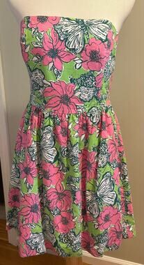 Lilly Pulitzer Strapless Lottie Dress New Green Bloomin' Cacoonin' Size 14 VGUC